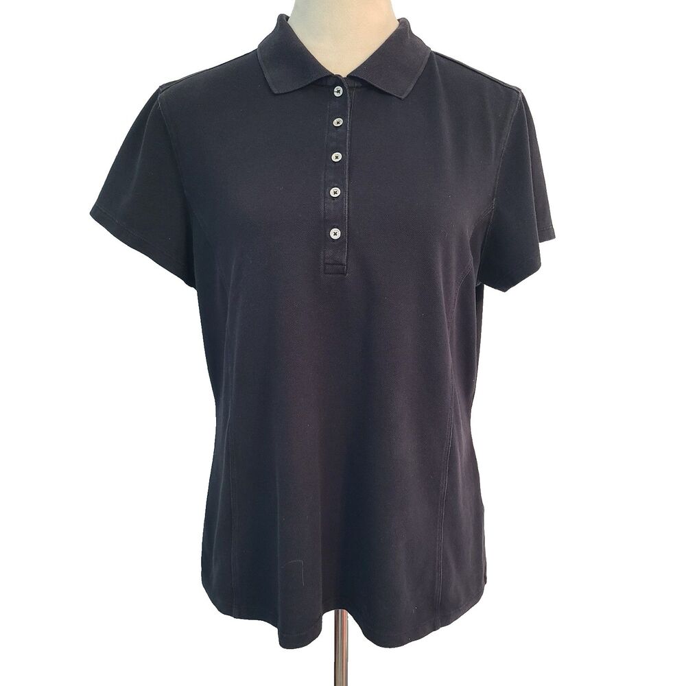 Ariat Womens Black Pique Polo Shirt Sz L Coastal Cowgirl Equestrian Preppy Logo